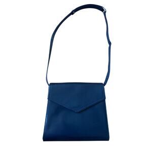 Vintage Classic 90s Minimalist Navy Blue Italian Leather Structured Shoulder Bag